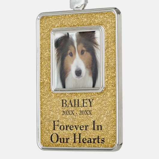 Foto Memorial Gold Glitter Dog Verzilverd Omlijst Ornament (Links)
