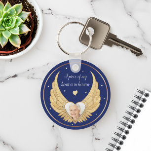 Foto Memorial Golden Angel Wings & Custom Message Sleutelhanger