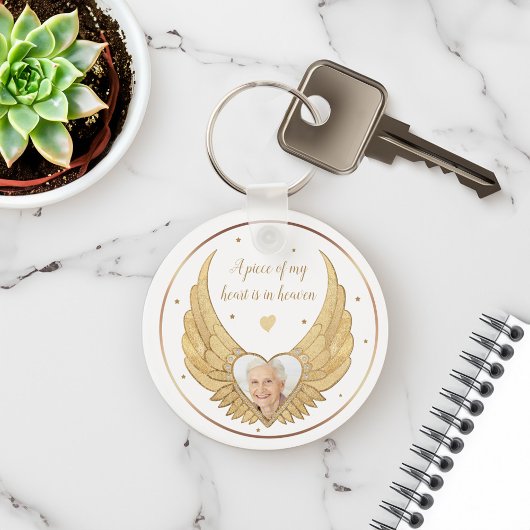 Foto Memorial Golden Angel Wings & Custom Message Sleutelhanger