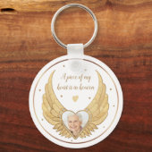 Foto Memorial Golden Angel Wings & Custom Message Sleutelhanger (Voorkant)