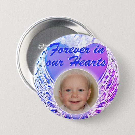 Foto Memorial Heart Angel Wings Button (Voorkant /achterkant)