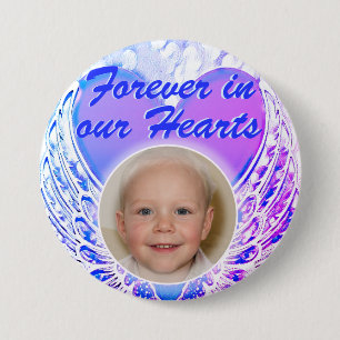 Foto Memorial Heart Angel Wings Button