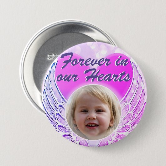 Foto Memorial Heart Angel Wings Button (Voorkant /achterkant)
