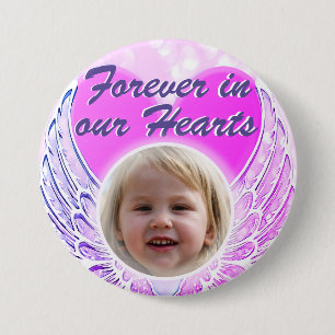 Foto Memorial Heart Angel Wings Button