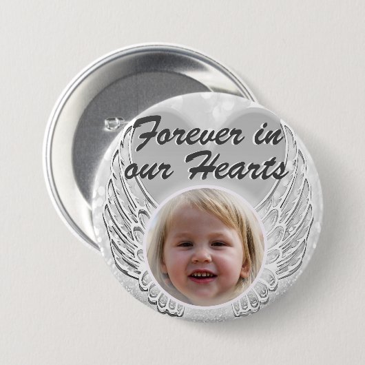 Foto Memorial Heart Angel Wings Button (Voorkant /achterkant)