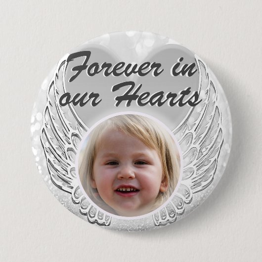 Foto Memorial Heart Angel Wings Button (Voorkant)