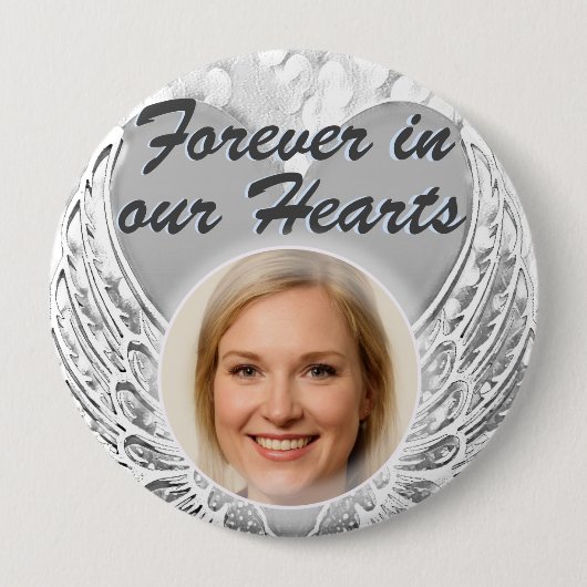 Foto Memorial Heart Angel Wings Button (Voorkant)