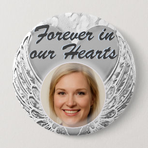 Foto Memorial Heart Angel Wings Button