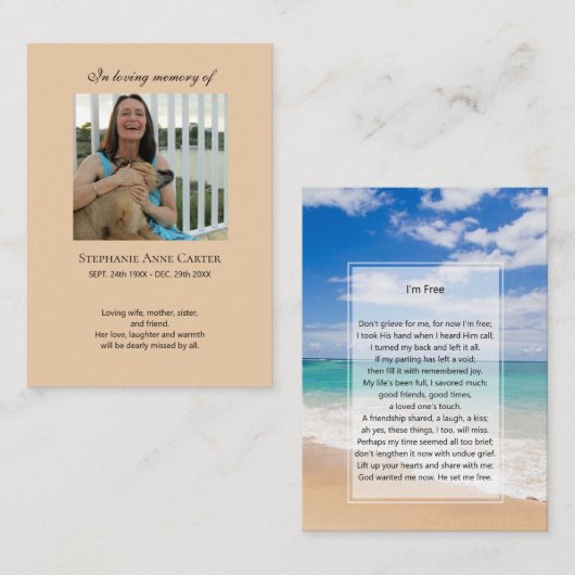 Foto-memorial I'm Free gebed card 2 Visitekaartje (Voorkant / Achterkant)