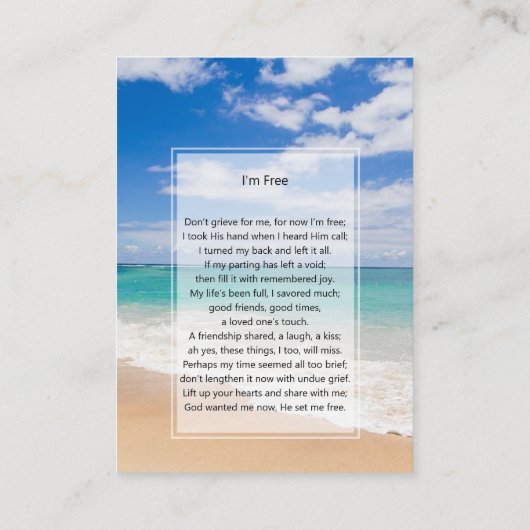 Foto-memorial I'm Free gebed card 2 Visitekaartje (Achterkant)