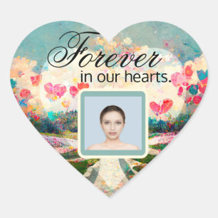 Foto Memorial met Heart en Flowers Hart Sticker