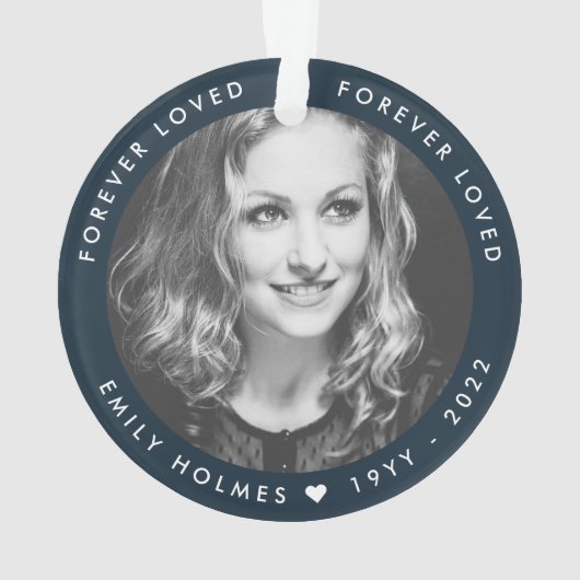 Foto Memorial | Navy Blue Photo Tribute Kerstmis Ornament (achterkant)