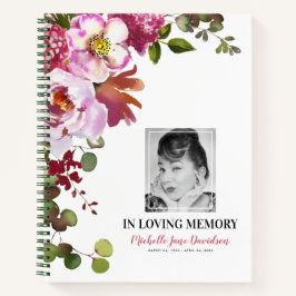 Foto Memorial Pink Floral Funeral Guest Book Notitieboek
