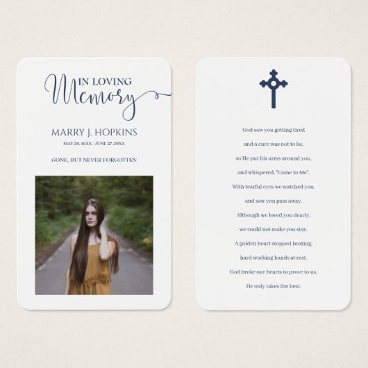 Foto Memorial Prayer-kaarten Visitekaartje (Voorkant /achterkant)