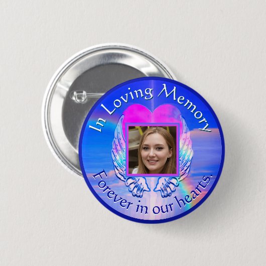 Foto Memorial Rainbow Heart Ronde Button 5,7 Cm (Voorkant /achterkant)