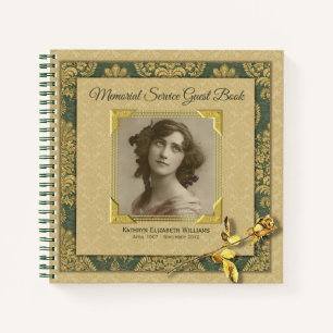 Foto Memorial Service Gold Damask Roos Guest Book Notitieboek