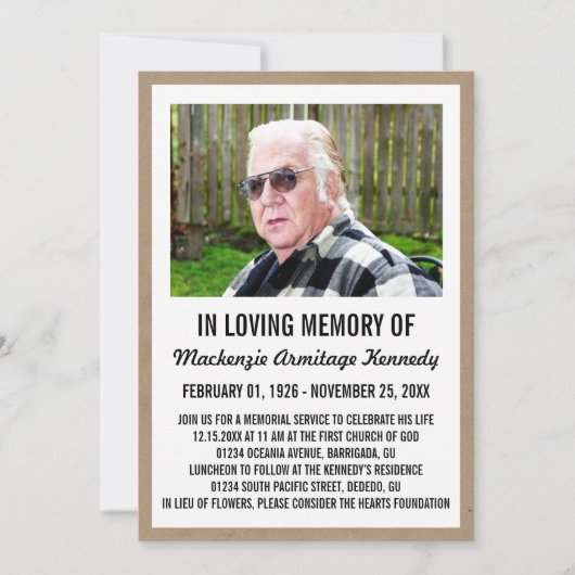 Foto Memorial Service of Funeral Invitations Kaart (Voorkant)