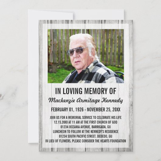 Foto Memorial Service of Funeral Invitations Kaart (Voorkant)