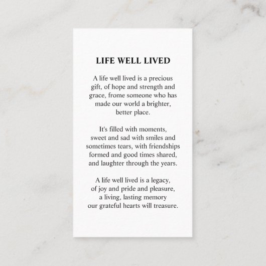 Foto Memorial Sympathy Prayer Contactkaartje (Achterkant)