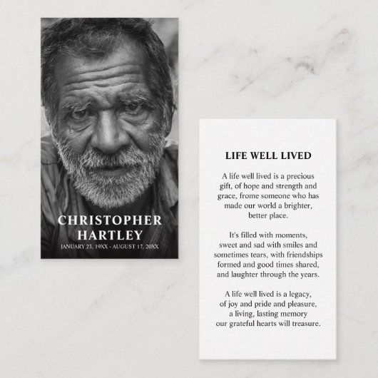 Foto Memorial Sympathy Prayer Contactkaartje (Voorkant / Achterkant)