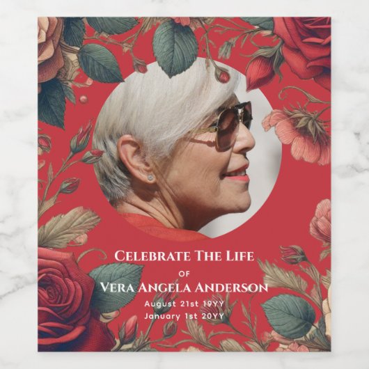 Foto Memorial Viering van het leven Begrafenisgesc Wijn Etiket (Enkel label)