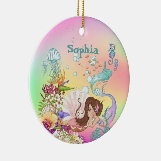 Foto: Mermaid Dark Hair Pink Blue Cute Rainbow Keramisch Ornament (Rechts)