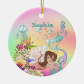 Foto: Mermaid Dark Hair Pink Blue Cute Rainbow Keramisch Ornament (Voorkant)