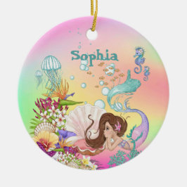 Foto: Mermaid Dark Hair Pink Blue Cute Rainbow Keramisch Ornament