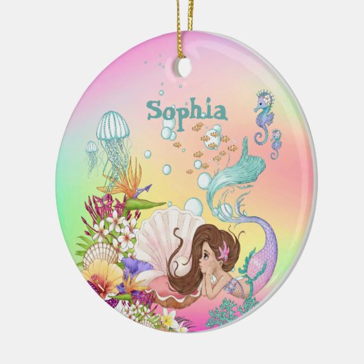 Foto: Mermaid Dark Hair Pink Blue Cute Rainbow Keramisch Ornament (Links)