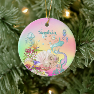 Foto: Mermaid Pink Blue Cute Rainbow Keramisch Ornament