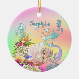 Foto: Mermaid Pink Blue Cute Rainbow Keramisch Ornament