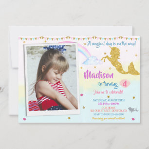 Foto mermicorn verjaardagsuitnodiging Magisch fees Kaart