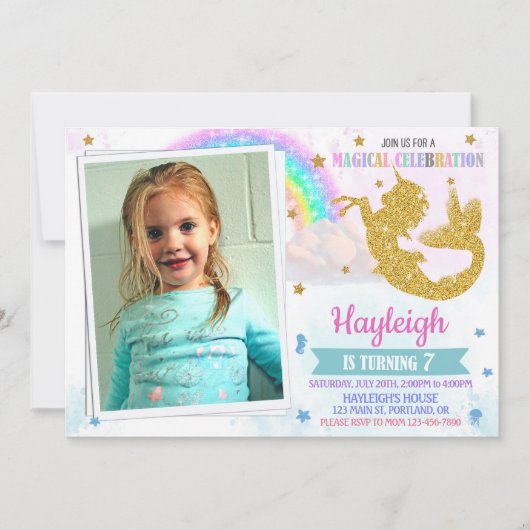 Foto: Mermicorn verjaardagsuitnodiging Mericorn Kaart (Voorkant)