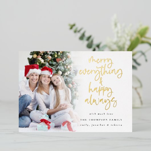 Foto Merry Alles Happy Altijd Kerstmis Folie Feestdagenkaart (Staand Voorkant)