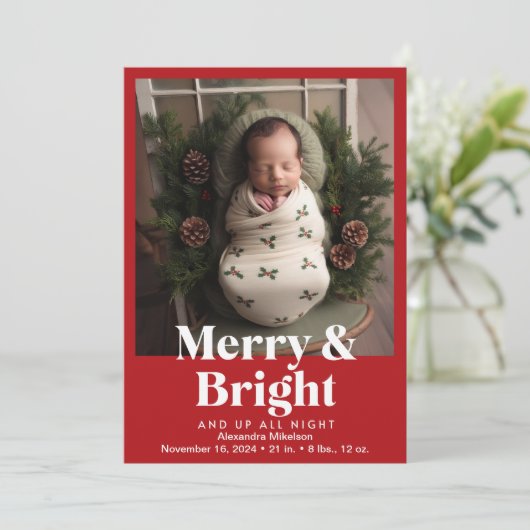 Foto Merry and Bright Birth Aankondiging (Staand voorkant)