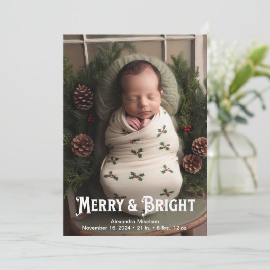 Foto Merry and Bright Birth Aankondiging (Staand voorkant)