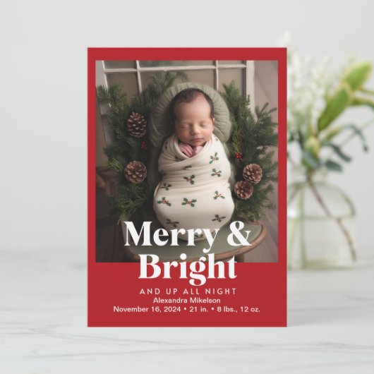 Foto Merry and Bright Birth Aankondiging (Staand voorkant)