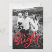Foto Merry and Bright Bold Red Script Feestdagenkaart (Voorkant)