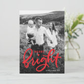 Foto Merry and Bright Bold Red Script Feestdagenkaart (Staand voorkant)