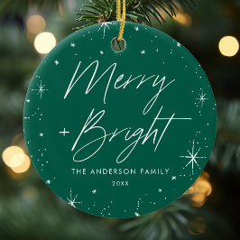 Foto Merry and Bright Green Holiday Keramisch Ornament