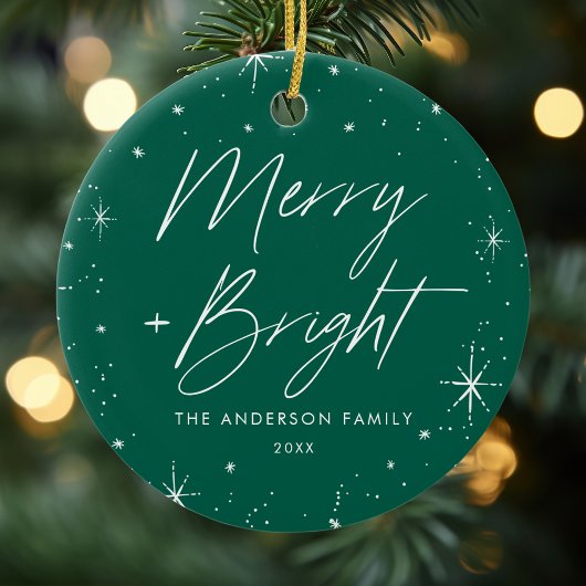 Foto Merry and Bright Green Holiday Keramisch Ornament