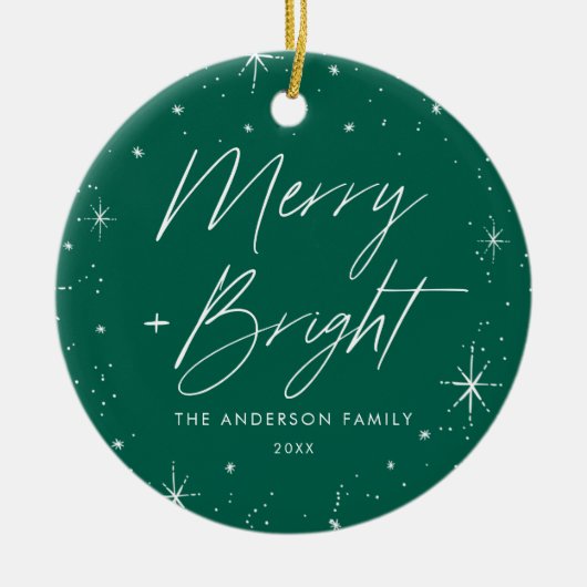 Foto Merry and Bright Green Holiday Keramisch Ornament (Voorkant)