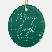 Foto Merry and Bright Green Holiday Keramisch Ornament (Links)
