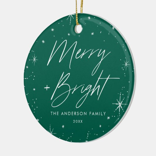 Foto Merry and Bright Green Holiday Keramisch Ornament (Links)