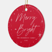 Foto Merry and Bright Red Holiday Keramisch Ornament (Links)