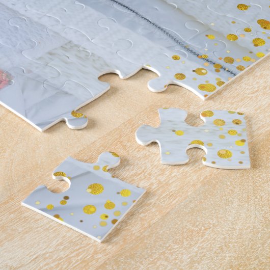 Foto Merry Bright Script Gold Glitter Rood Vakanti Legpuzzel (Zijkant)