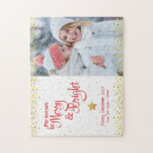 Foto Merry Bright Script Gold Glitter Rood Vakanti Legpuzzel (Verticaal)