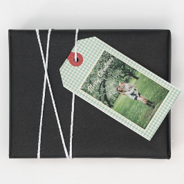 Foto Merry Christmas Green Plaid Gingham Rustic Cadeaulabel