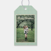 Foto Merry Christmas Green Plaid Gingham Rustic Cadeaulabel (Voorkant)