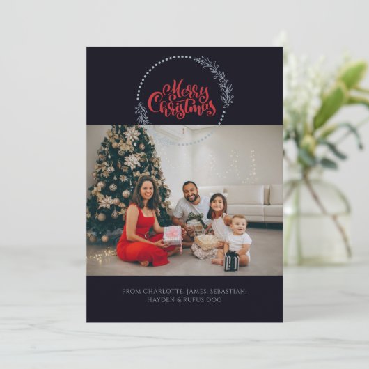 Foto Merry Christmas Wreath gepersonaliseerd Feestdagenkaart (Staand voorkant)